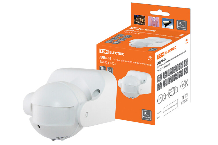 Картинка TDM Датчик движения микроволновый (стена) ДДМ-02С 5,8ГГц 1200Вт, 10-720с, 5-15м, 3+лк, 180гр, IP44 (SQ0324-0021) в интернет-магазине Форум Электро в Москве