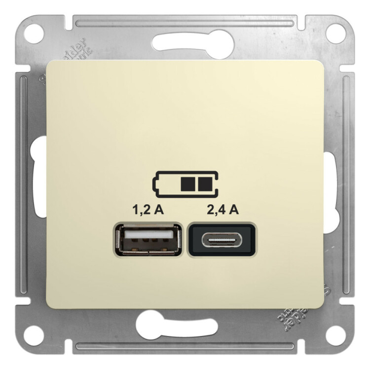 Картинка Systeme Electric Glossa Беж Розетка USB A+С, 5В/2,4А, 2х5В/1,2А (GSL000239) в интернет-магазине Форум Электро в Москве