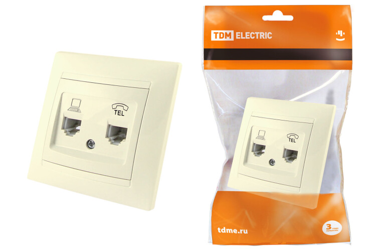 Картинка TDM Розетка телефонная RJ11 + компьютерная RJ45 сл. кость "Лама" (SQ1815-0119) в интернет-магазине Форум Электро в Москве