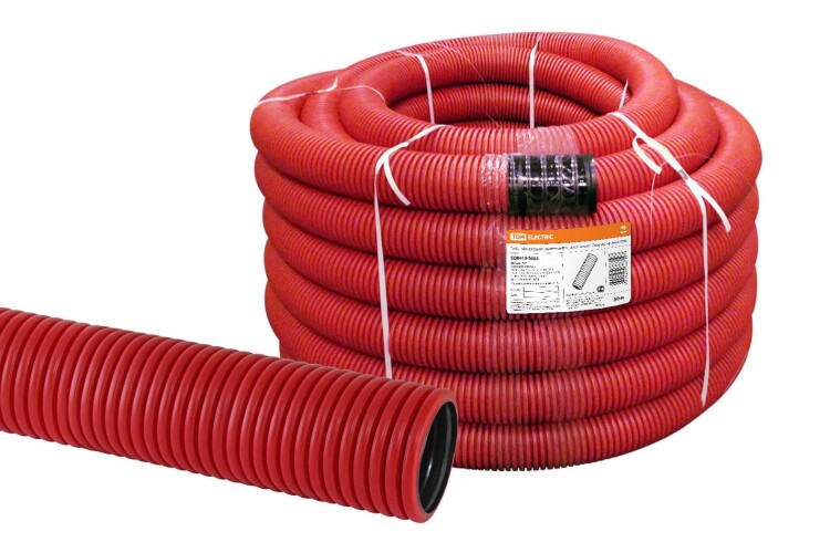 TDM Труба гофрированная двустенная ПНД d 63 с зондом (50 м/уп.) красная (SQ0413-5063) превью в интернет-магазине электрики Форум Электро в Москве