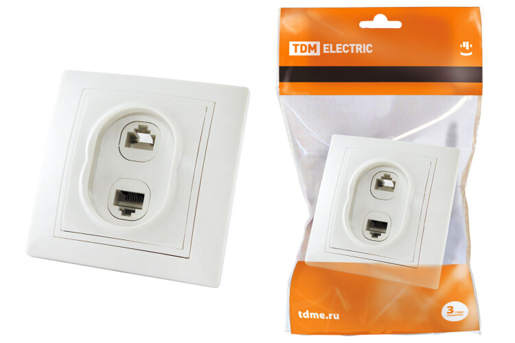 Картинка TDM Розетка телефонная RJ11 + компьютерная RJ45 белая "Таймыр" (SQ1814-0023) в интернет-магазине Форум Электро в Москве
