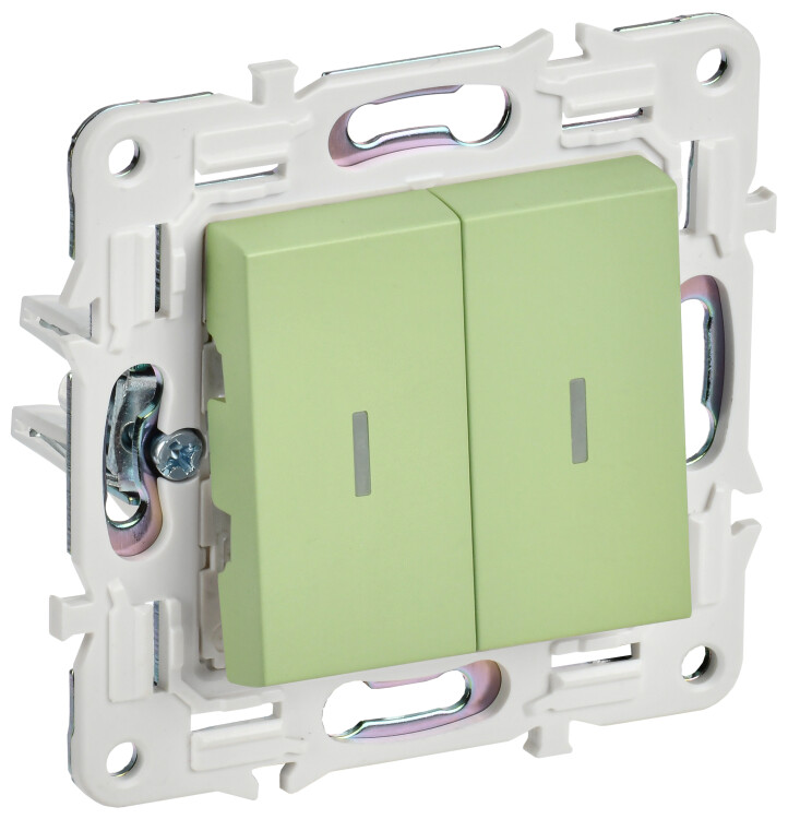 Фотография IEK SKANDY Мятный Выключатель 2-клавишный проходной с индикацией 10А SK-V10G (SK-V22-1-10-K06) в интернет-магазине Форум Электро в Москве Картинка IEK SKANDY Мятный Выключатель 2-клавишный проходной с индикацией 10А SK-V10G (SK-V22-1-10-K06) в интернет-магазине Форум Электро в Москве