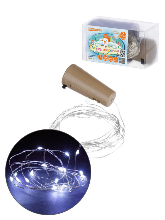 TDM Гирлянда-пробка для бутылки "Роса20" 20LED, 2м, 6000К, 3хAG13/LR44 (SQ0361-0103) превью в интернет-магазине электрики Форум Электро в Москве