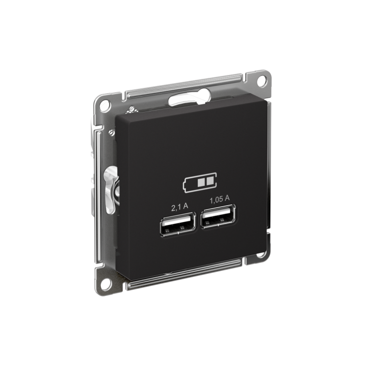 Картинка Systeme Electric AtlasDesign Карбон USB, 5В, 1 порт x 2,1 А, 2 порта х 1,05 А, механизм (ATN001033) в интернет-магазине Форум Электро в Москве