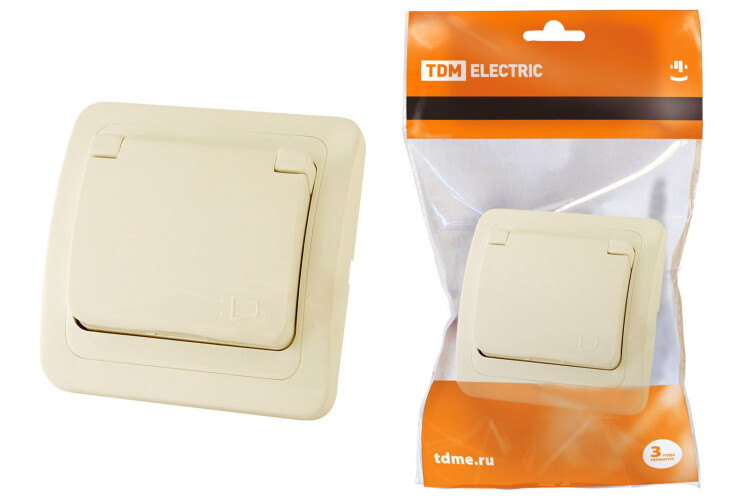 Картинка TDM Розетка с крышкой 2П+З 16А IP44 сл. кость "Валдай" (SQ1804-0111) в интернет-магазине Форум Электро в Москве