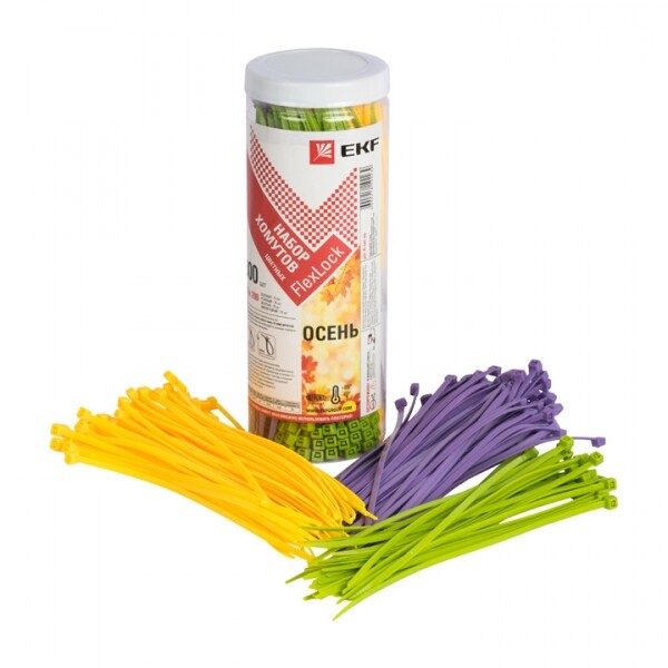 EKF Набор хомутов цветных "Осень" (300 шт.): 3,6x200 FlexLock PROxima (plc-fl-set-au) превью в интернет-магазине электрики Форум Электро в Москве