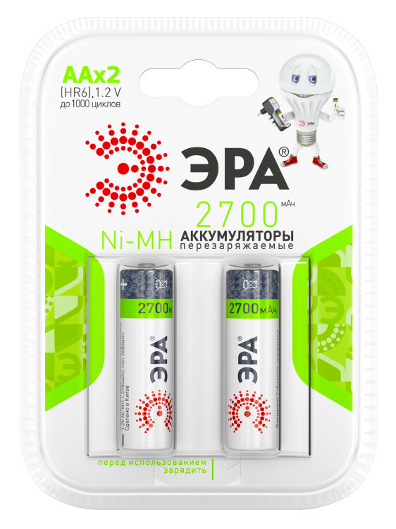 ЭРА Аккумуляторы NiMH (никель-металлгидридные) HR6-2BL 2700mAh (20/240/9600) (C0038458) превью в интернет-магазине электрики Форум Электро в Москве