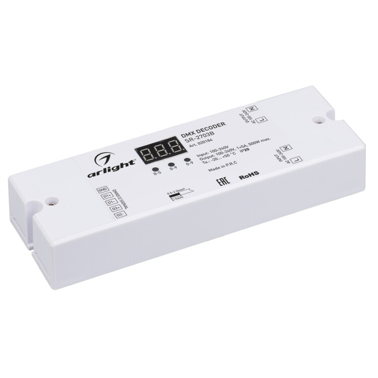 Фотография Arlight Декодер DMX SR-2703B (220V, 500W) (IP20 Пластик, 3 года) (020184) в интернет-магазине Форум Электро в Москве Картинка Arlight Декодер DMX SR-2703B (220V, 500W) (IP20 Пластик, 3 года) (020184) в интернет-магазине Форум Электро в Москве