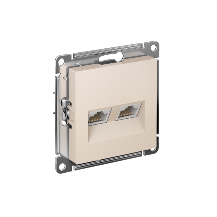 Картинка Systeme Electric AtlasDesign Беж Розетка двойная компьютерная RJ45+RJ45, кат.5E, механизм (ATN000285) в интернет-магазине Форум Электро в Москве