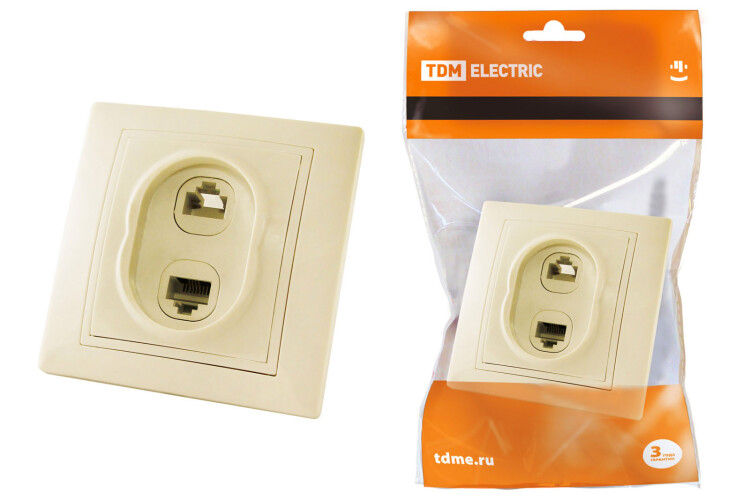 Картинка TDM Розетка телефонная RJ11 + компьютерная RJ45 сл. кость "Таймыр" (SQ1814-0123) в интернет-магазине Форум Электро в Москве