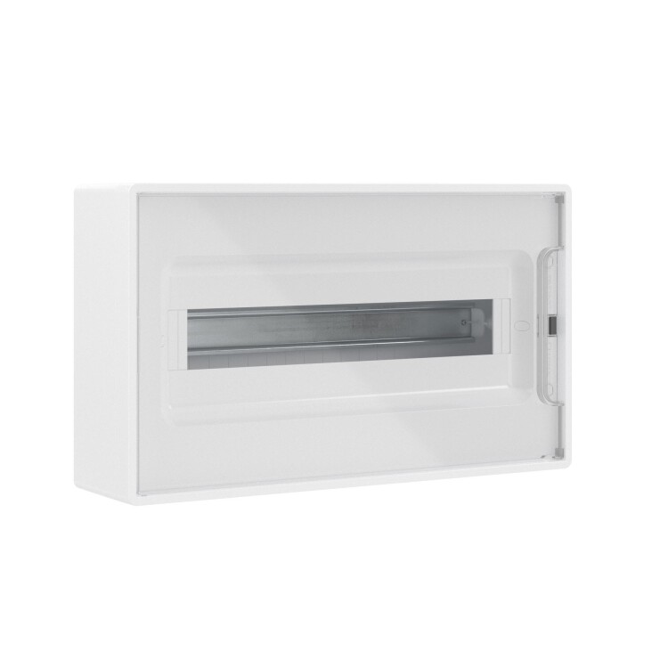 DKC FRAME Щиток 18 мод настенный , белый с прозрачной дверцей, с 2 шинами PEN на 8 и 10 отв.. (F18W1WT) превью в интернет-магазине электрики Форум Электро в Москве