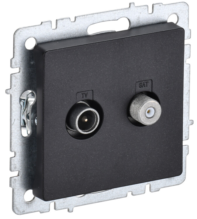 Картинка IEK BRITE BASE Черный Розетка двойная TV+SAT РТВ/РСп12-БрЧ (BR-AF20-O-K02) в интернет-магазине Форум Электро в Москве