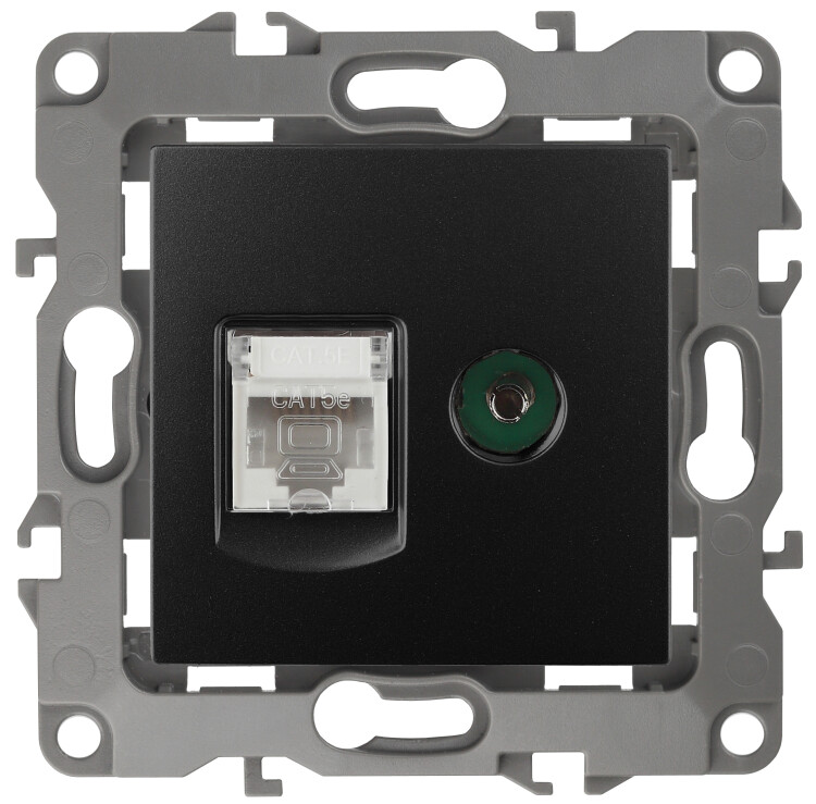 Картинка 12-3110-05 ЭРА Розетка комбинированная RJ45+TV, IP20, Эра12, антрацит (10/100/2800) (Б0027445) в интернет-магазине Форум Электро в Москве