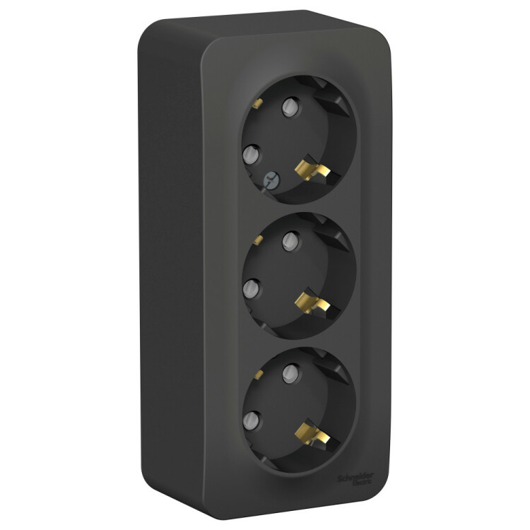 Картинка Systeme Electric Blanca наруж Антрацит Розетка 3-ая с/з со шторками 16А, 250В, изолир. пластина (BLNRA011316) в интернет-магазине Форум Электро в Москве
