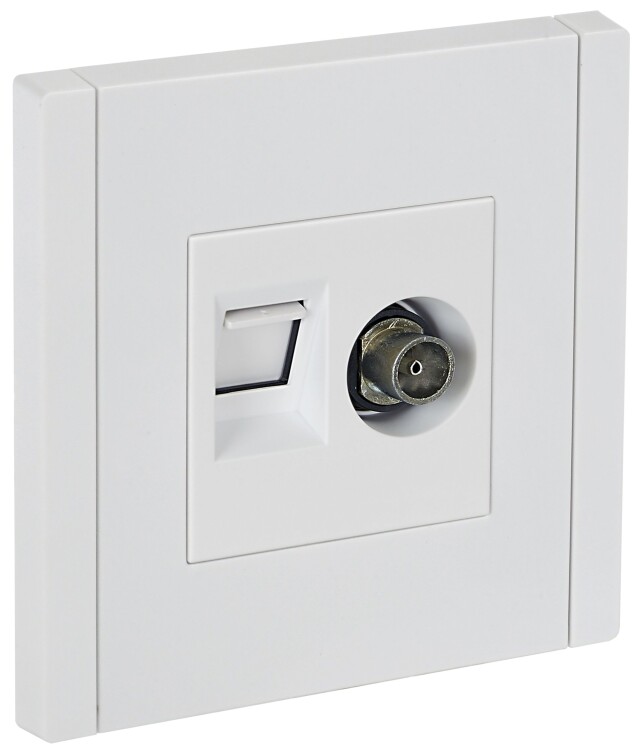 IEK FORTE&PIANO Белый Розетка двойная TV+RJ45 кат.6 FP237 (FP-AK20-2-K01) превью в интернет-магазине электрики Форум Электро в Москве