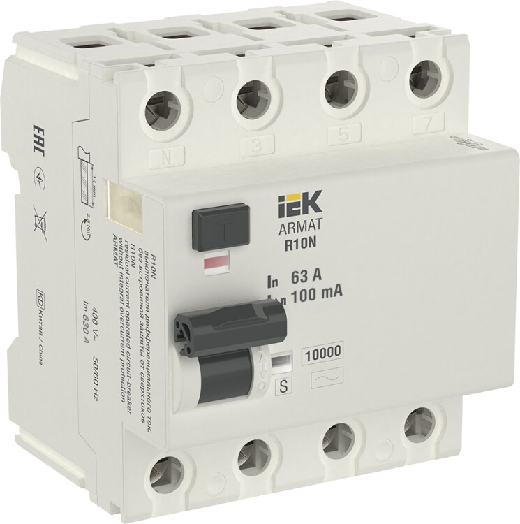 ARMAT ВДТ R10N 4P 63А 100мА тип AC-S IEK (AR-R10N-4-063CS100) превью в интернет-магазине электрики Форум Электро в Москве