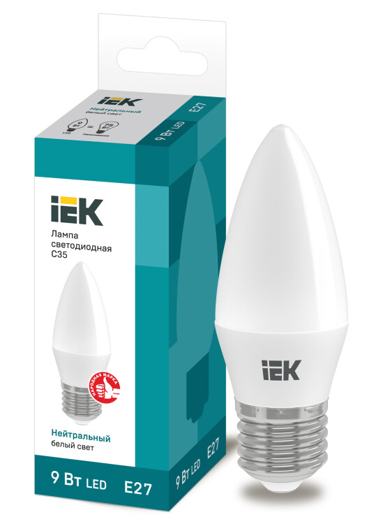 IEK Лампа светодиодная ECO C35 свеча 9Вт 230В 4000К E27 (LLE-C35-9-230-40-E27) превью в интернет-магазине электрики Форум Электро в Москве