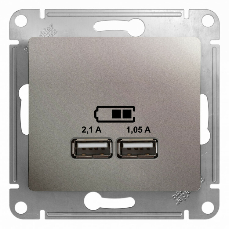 Картинка Systeme Electric Glossa Платина Розетка USB 5В/2,1А, 2х5В/1,05А (GSL001233) в интернет-магазине Форум Электро в Москве