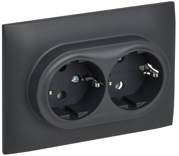 Картинка IEK SKANDY Титан Розетка 2-ая с/з без защитных шторок 16А в сборе SK-R08T (SK-R21-16-K48-F) в интернет-магазине Форум Электро в Москве