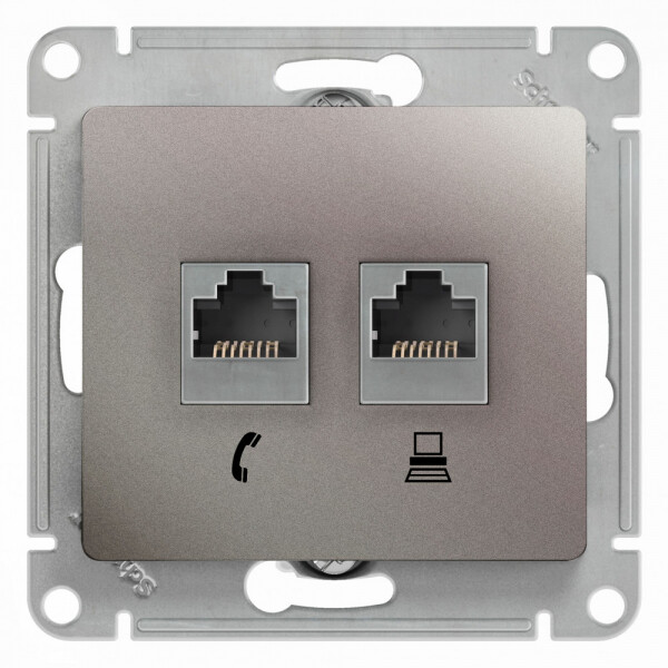 Картинка Systeme Electric Glossa Платина Розетка 2-ая RJ11+RJ45, кат.5E (GSL001285) в интернет-магазине Форум Электро в Москве