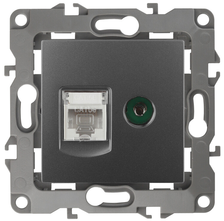 ЭРА Розетка Серия 12 12-3110-12 комбинированная RJ45+TV IP20 графит (Б0027447) превью в интернет-магазине электрики Форум Электро в Москве