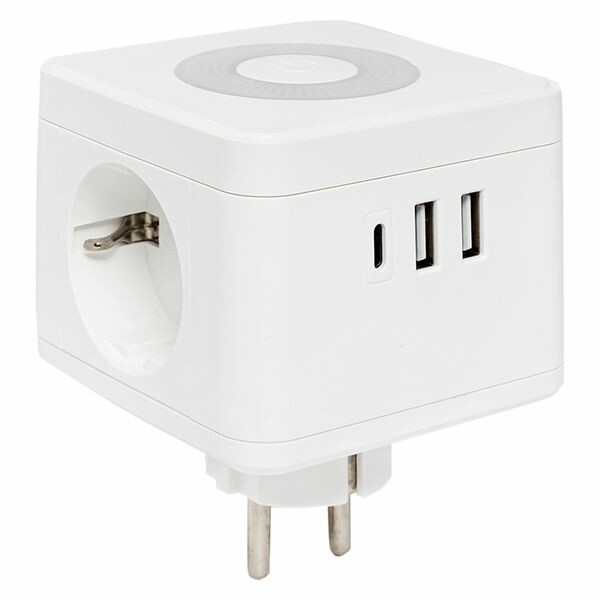 Картинка Тройник "Куб" 2 гнезда 2USB 2,4А+Type C + Ночник (UBA-CUB-T2-TC) в интернет-магазине Форум Электро в Москве