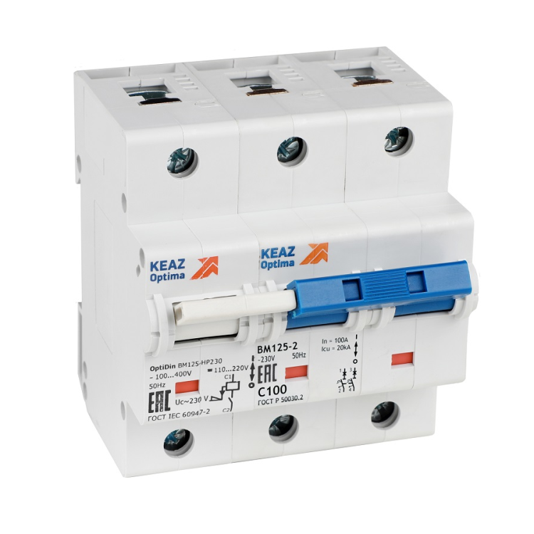 КЭАЗ Выключатель автоматический модульный с независимым расцепителем OptiDin BM125-2NC125-НР-8ln-УХЛ3 (336374) превью в интернет-магазине электрики Форум Электро в Москве