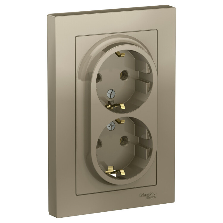 Фотография Systeme Electric AtlasDesign Шампань Розетка с/з двойная, 16А, в сборе (ATN000524) в интернет-магазине Форум Электро в Москве Картинка Systeme Electric AtlasDesign Шампань Розетка с/з двойная, 16А, в сборе (ATN000524) в интернет-магазине Форум Электро в Москве