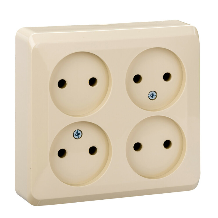Картинка ЭТЮД О/У 4-местная РОЗЕТКА без заземления без шторок 16А 250В, КРЕМОВЫЙ, Россия (PA16-205K) в интернет-магазине Форум Электро в Москве