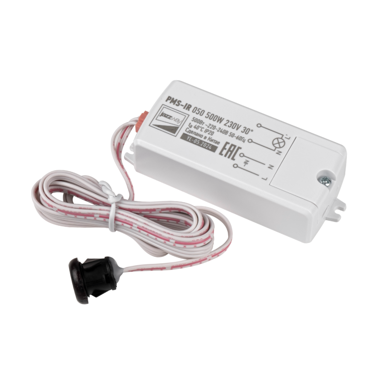 Картинка Датчик движения мебельный PMS-IR 050 500W 230V 30° WH IP20 Jazzway (.5059092) в интернет-магазине Форум Электро в Москве