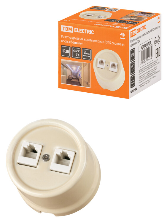 Картинка TDM Розетка двойная компьютерная RJ45 сл. кость «Болонь» (SQ1820-0351) в интернет-магазине Форум Электро в Москве