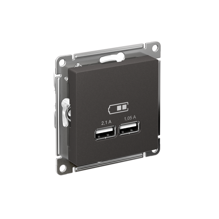 Картинка Systeme Electric AtlasDesign Базальт Розетка USB A+A, 5В/2,1 А, 2х5В/1,05 А, механизм (ATN001433) в интернет-магазине Форум Электро в Москве