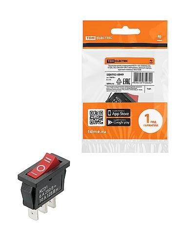 Картинка TDM KCD1-103 250В AC/DC, 1P, 6А, (3с), ON-OFF-ON с нейтралью, черный корпус, красная клавиша, Mini (SQ0703-0049) в интернет-магазине Форум Электро в Москве