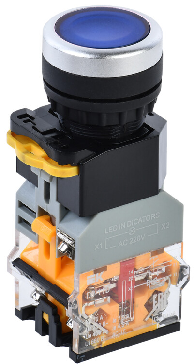 IEK Кнопка D8-11D d=22мм 1з+1р с подсветкой синяя (BBT30-11D-3-12-K07) превью в интернет-магазине электрики Форум Электро в Москве