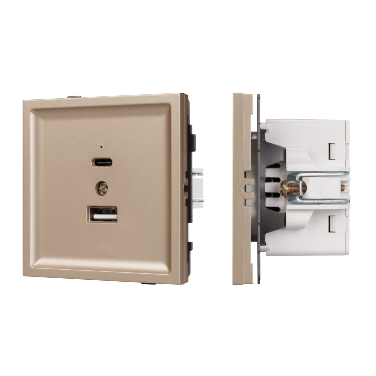 Картинка Arlight Механизм USB розетки SCT-TENDO-MUAC-PL-GD (5V, 3A, QC3) (Песочный) (054097) в интернет-магазине Форум Электро в Москве