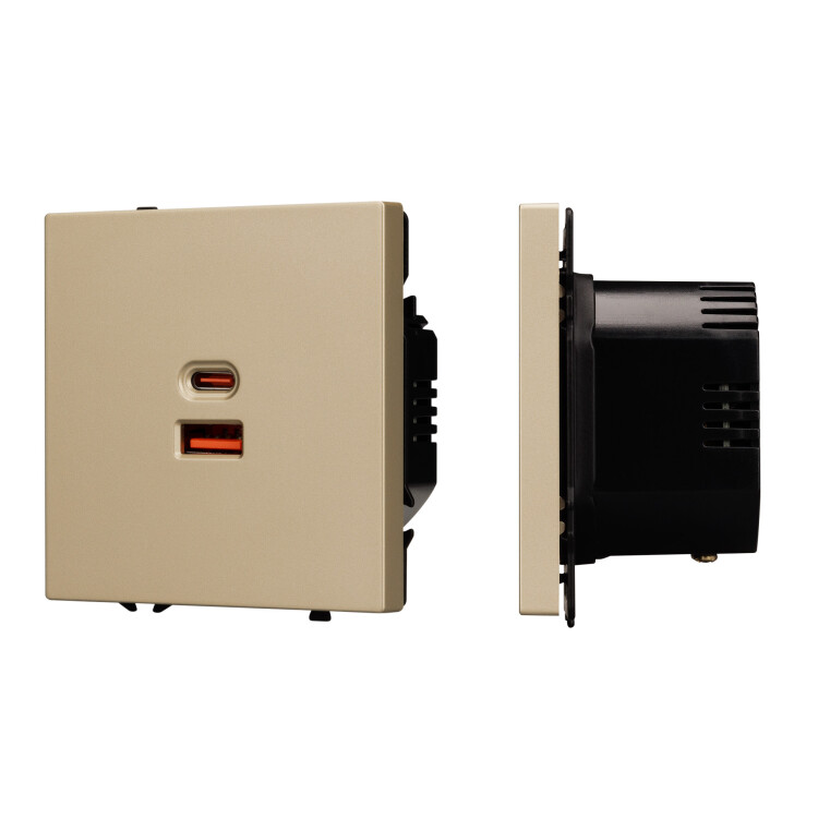 Картинка Arlight Механизм розетки с быстрой USB зарядкой SCT-NOBE-MUAC-SFPL-FC-GD (65W, QC3) (Золотой песок) (054318) в интернет-магазине Форум Электро в Москве