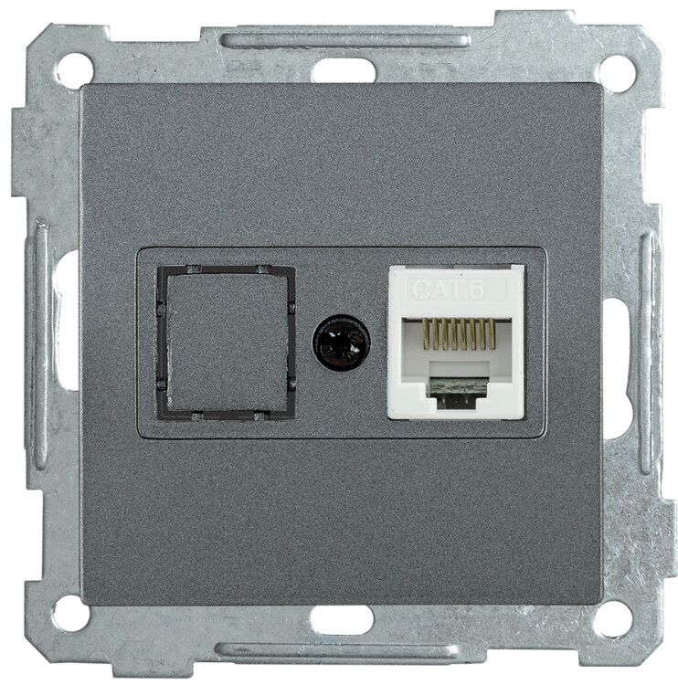 Картинка IEK РK10-1-Б Розетка компьютерная RJ45 Cat5e BOLERO антрацит (EKB15-01-K95) в интернет-магазине Форум Электро в Москве