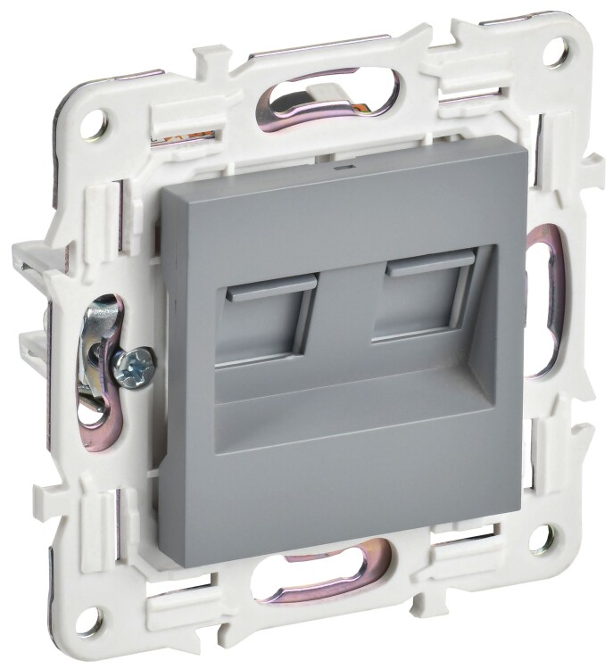 Картинка IEK SKANDY Серый Розетка компьютерная двойная RJ45 кат.6 SK-K04Gr (SK-K20-2-K03) в интернет-магазине Форум Электро в Москве
