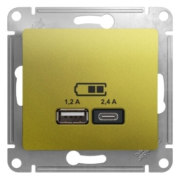 Картинка Systeme Electric Glossa Фисташковый Розетка USB A+С, 5В/2,4А, 2х5В/1,2 А (GSL001039) в интернет-магазине Форум Электро в Москве