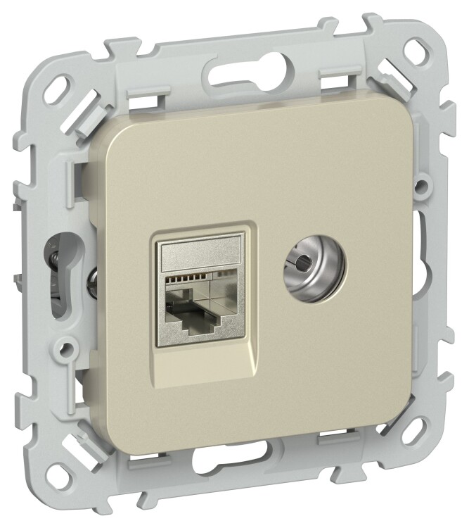 IEK FLITE Шампань Розетка 2-местная RJ45/TV категория 5Е STP (FI-AK21-1-K37) превью в интернет-магазине электрики Форум Электро в Москве