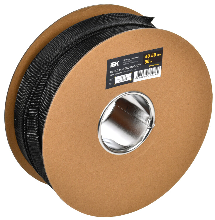 Оплетка кабельная 40-50мм полиэстер 50м черная IEK (UBS10-PL-4060-050-K02) превью в интернет-магазине электрики Форум Электро в Москве