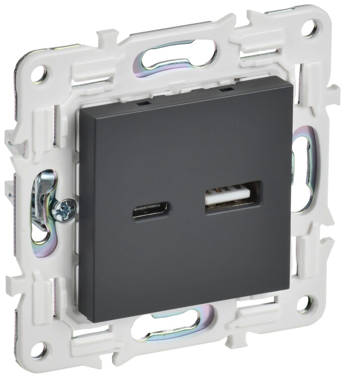Картинка IEK SKANDY Титан Розетка USB A+C 18Вт SK-R13T (SK-U22-018-K48) в интернет-магазине Форум Электро в Москве