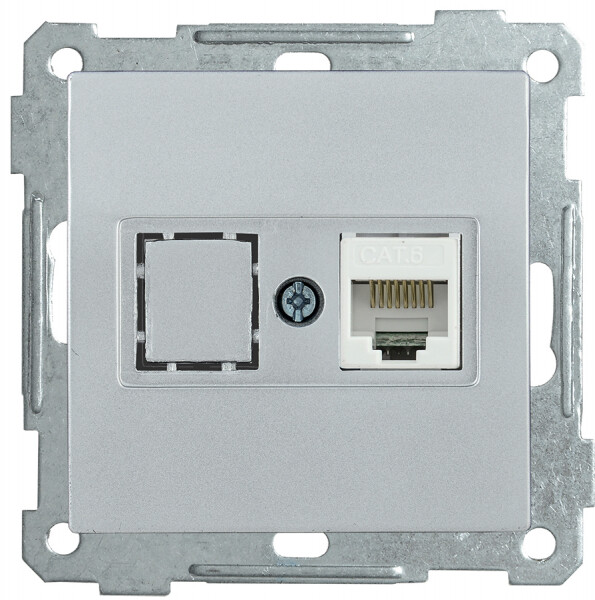 Картинка IEK РK11-1-Б Розетка компьютерная RJ45 Cat6 BOLERO серебрянный (EKB16-01-K23) в интернет-магазине Форум Электро в Москве