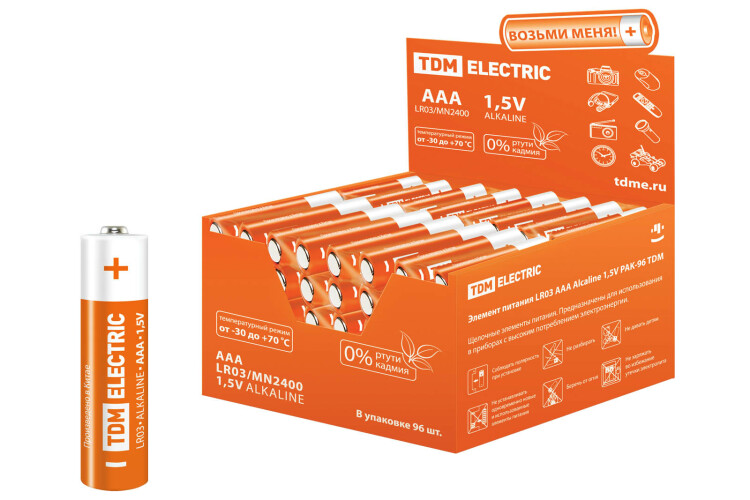 TDM Элемент питания LR03 AAA Alkaline 1,5V PAK-96 (SQ1702-0010) превью в интернет-магазине электрики Форум Электро в Москве