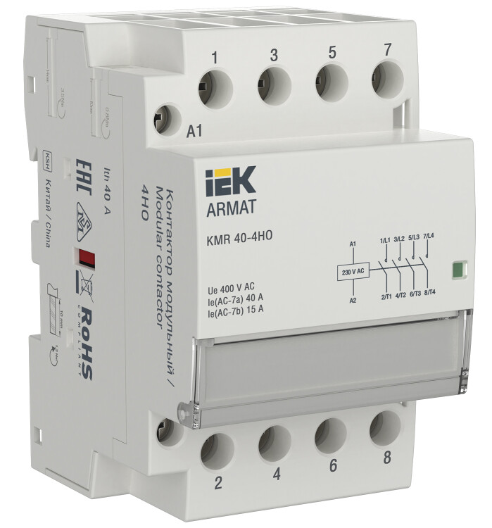 IEK ARMAT Контактор модульный KMR 40А 230В AC 4НО (AR-KMR10-040-40-230) превью в интернет-магазине электрики Форум Электро в Москве