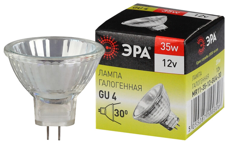 ЭРА Лампа галогенная GU4-MR11-35W-12V-30CL 35Вт софит теплый белый свет GU4 (C0027362) превью в интернет-магазине электрики Форум Электро в Москве