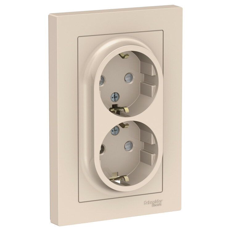 Фотография Systeme Electric AtlasDesign Беж Розетка с/з двойная, со шторками, 16А, в сборе (ATN000226) в интернет-магазине Форум Электро в Москве Картинка Systeme Electric AtlasDesign Беж Розетка с/з двойная, со шторками, 16А, в сборе (ATN000226) в интернет-магазине Форум Электро в Москве