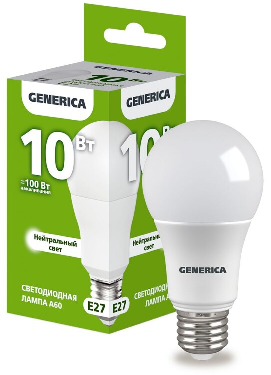 IEK GENERICA Лампа LED A60 груша 10Вт 230В 4000К E27 (LL-A60-10-230-40-E27-G) превью в интернет-магазине электрики Форум Электро в Москве