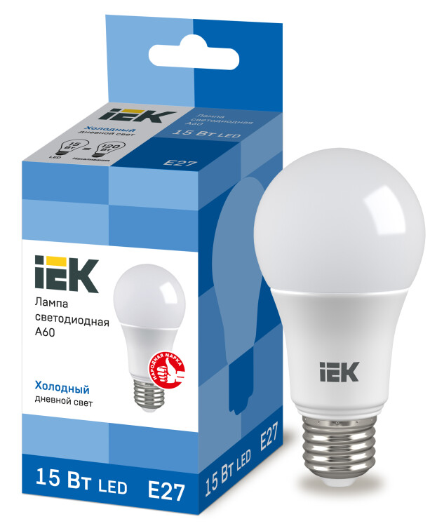 IEK Лампа светодиодная ECO A60 шар 15Вт 230В 6500К E27