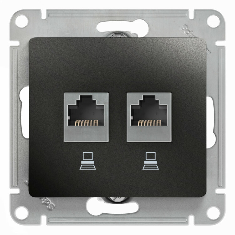 Картинка Systeme Electric Glossa Антрацит Розетка 2-ая компьютерная RJ45+RJ45, кат.5E (GSL000785KK) в интернет-магазине Форум Электро в Москве